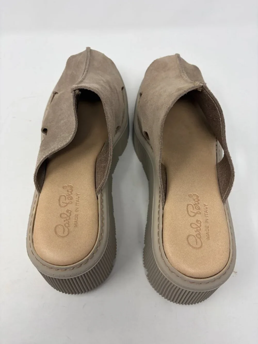 Carlo Pera platform clog sandals taupe suede EU 41 women's beige slides